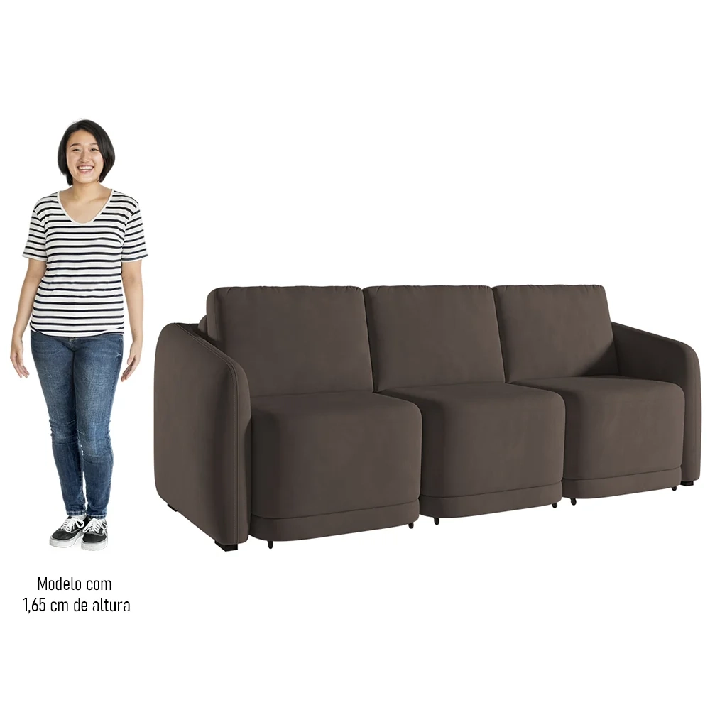 Sofá Cama Casal para Sala 246cm Polska Z08 Veludo Marrom - Mpozenato