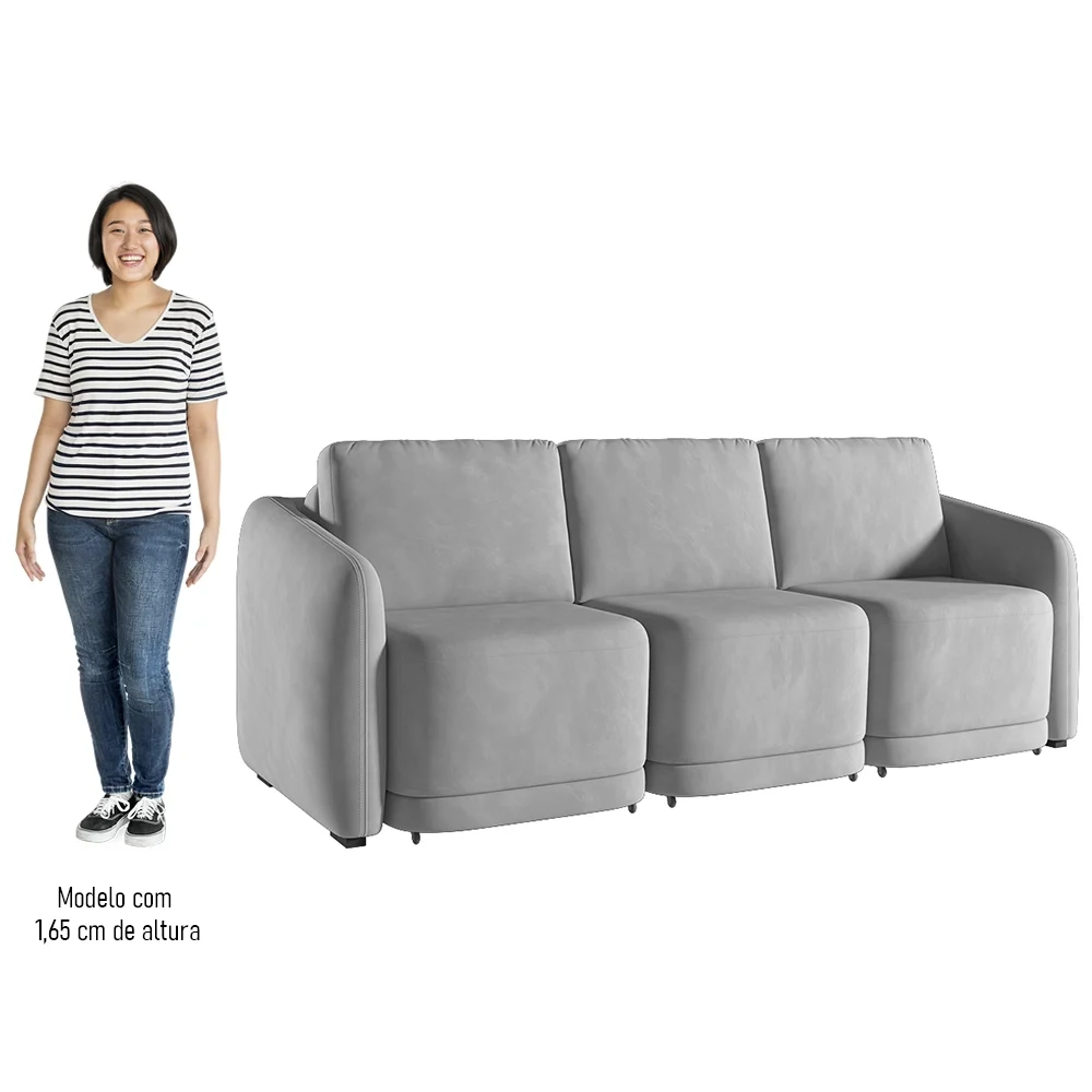 Sofá Cama Casal para Sala 246cm Polska Z08 Veludo Cinza - Mpozenato