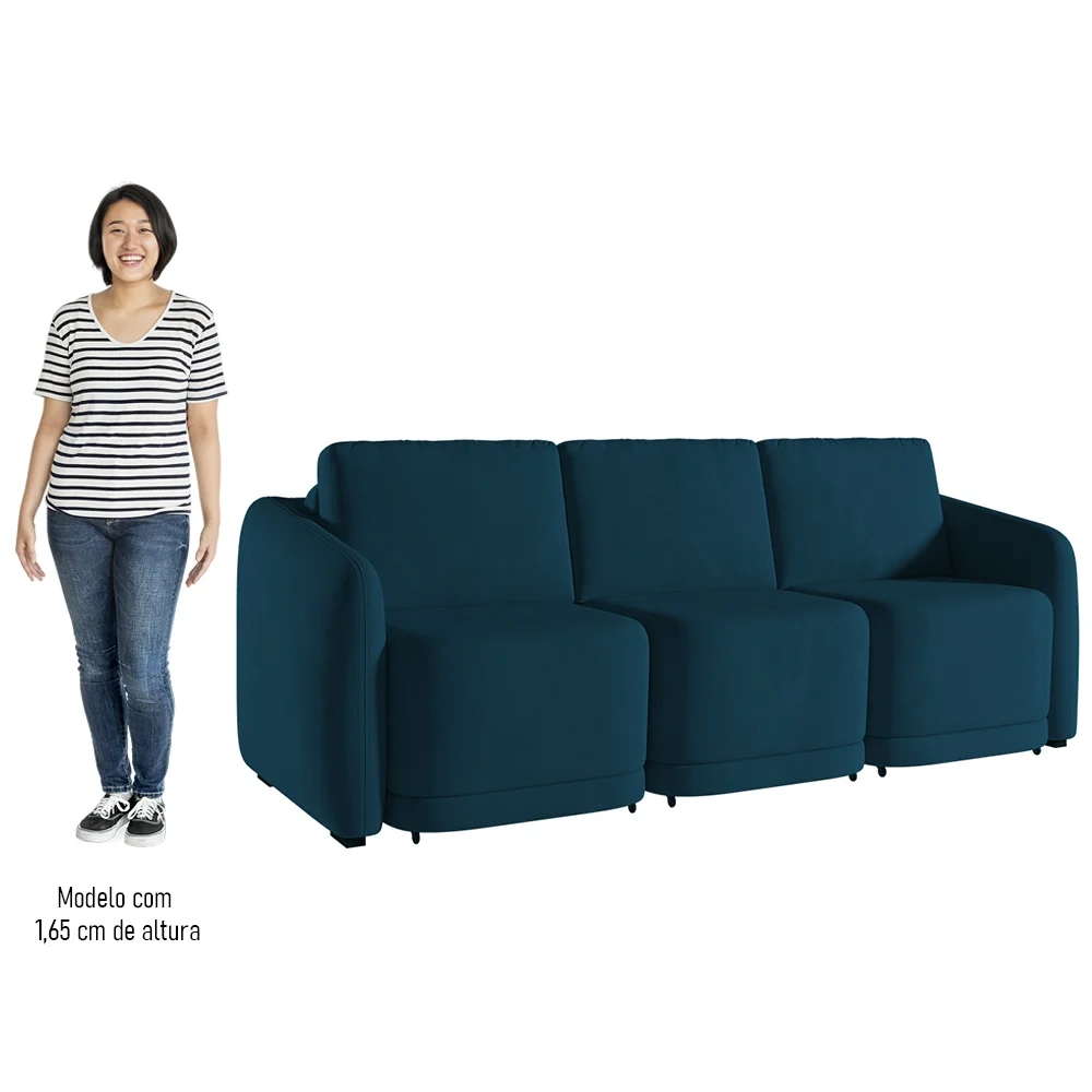 Sofá Cama Casal para Sala 246cm Polska Z08 Veludo Azul - Mpozenato