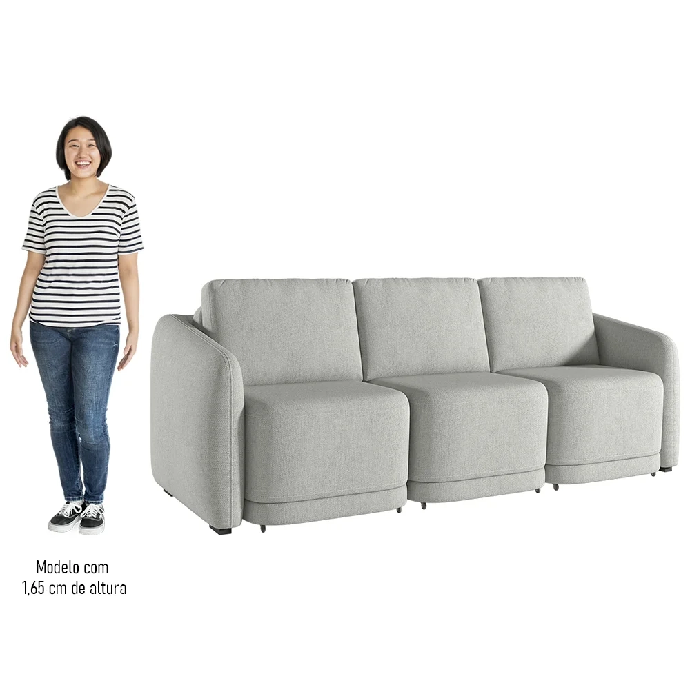 Sofá Cama Casal para Sala 276cm Polska Z08 Linho Cinza - Mpozenato