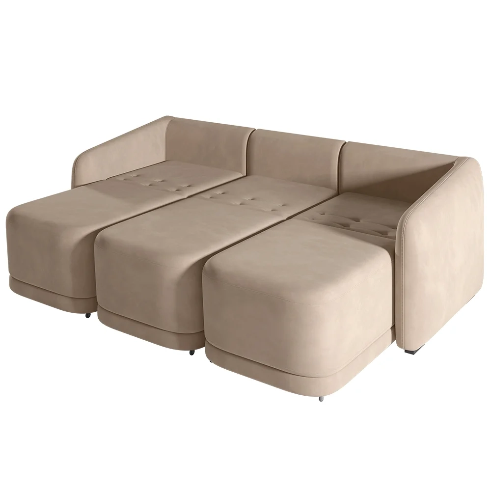 Sofá Cama Casal para Sala 276cm Polska Z08 Veludo Bege - Mpozenato