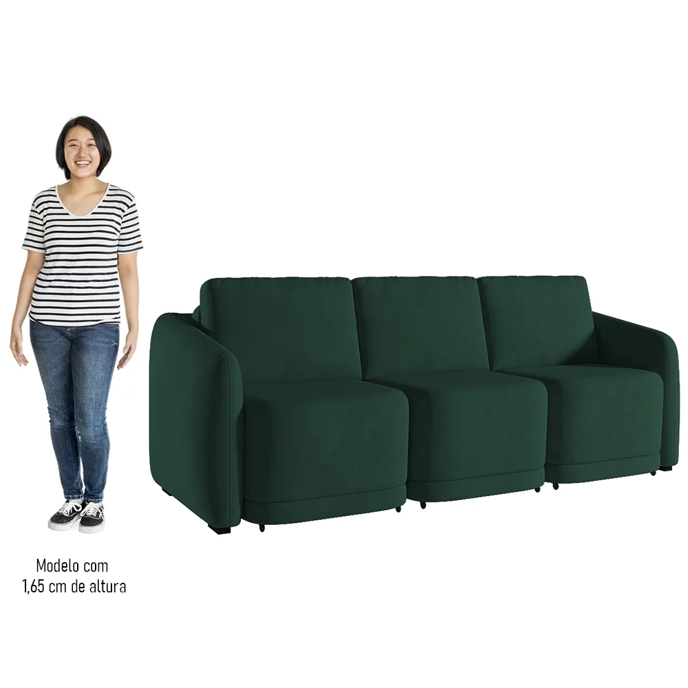 Sofá Cama Casal para Sala 276cm Polska Z08 Veludo Verde - Mpozenato