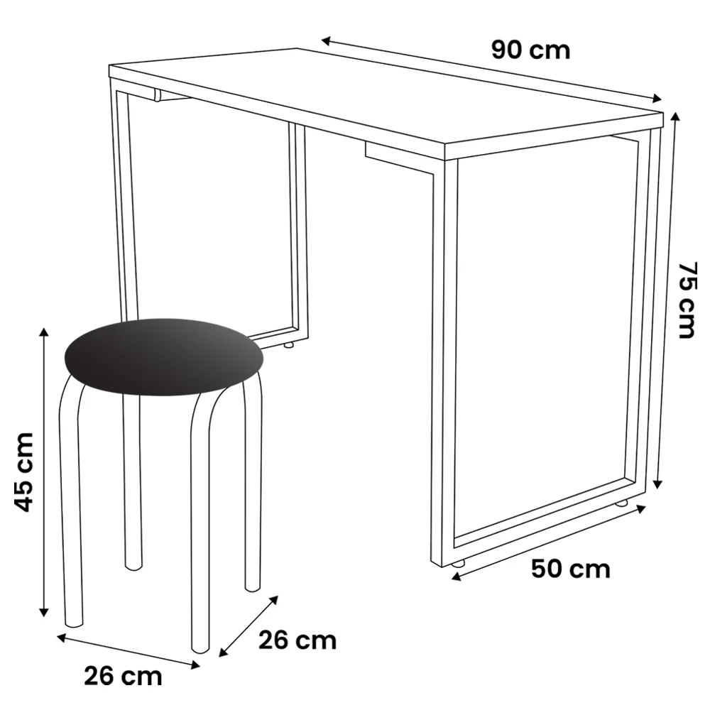 Mesa de Cozinha Bistrô Porto Branco 90cm com 2 Banquetas Industriais Maviê Branco/Preto - Mpozenato