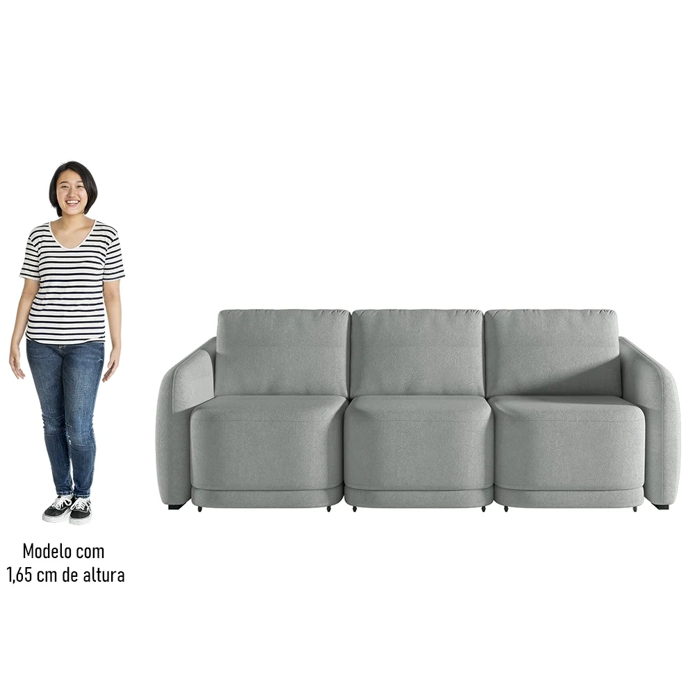 Sofá Cama Casal para Sala 306cm Polska Z08 Boucle Cinza Claro - Mpozenato