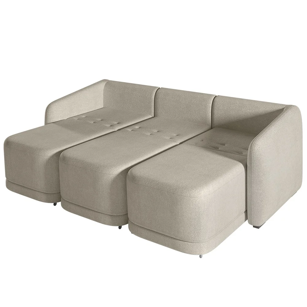 Sofá Cama Casal para Sala 336cm Polska Z08 Boucle Bege - Mpozenato