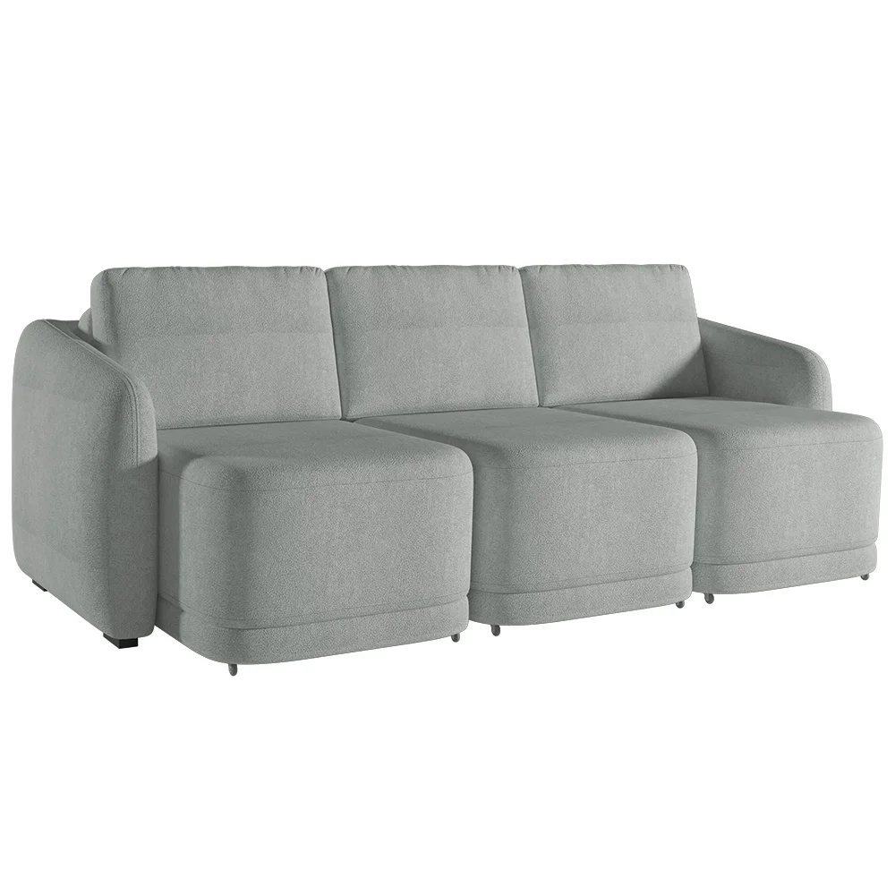 Sofá Cama Casal para Sala 336cm Polska Z08 Boucle Cinza Claro - Mpozenato