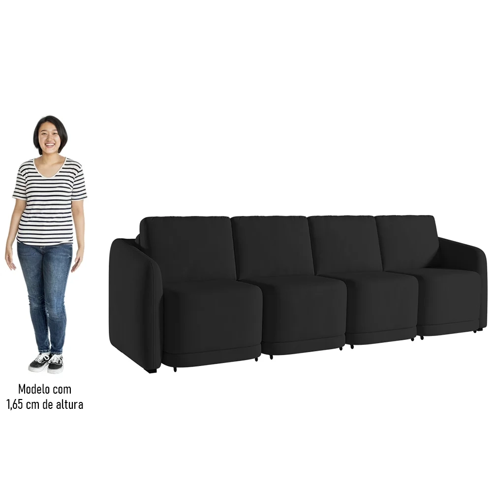 Sofá Cama Casal para Sala 356cm Polska Z08 Veludo Preto - Mpozenato