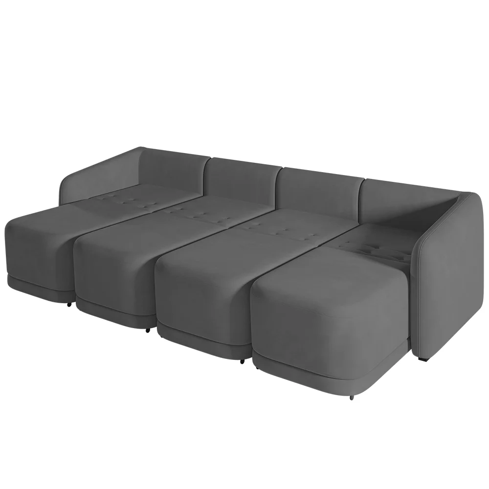 Sofá Cama Casal para Sala 356cm Polska Z08 Veludo Cinza Escuro - Mpozenato