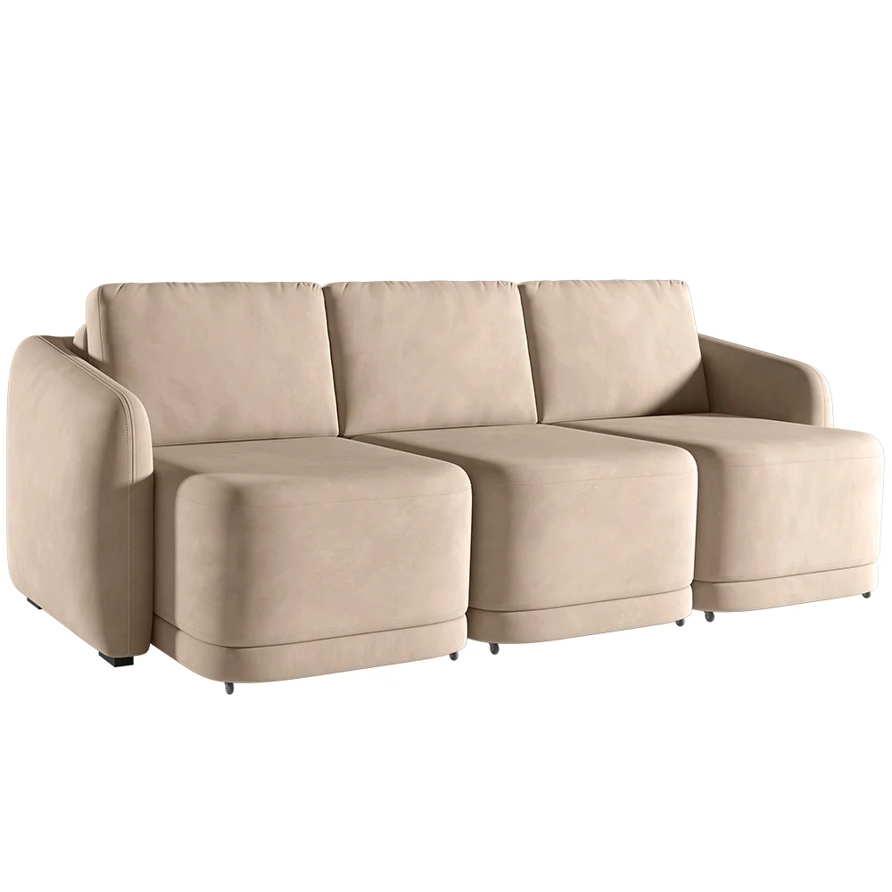 Sofá Cama Casal para Sala 336cm Polska Z08 Veludo Bege - Mpozenato