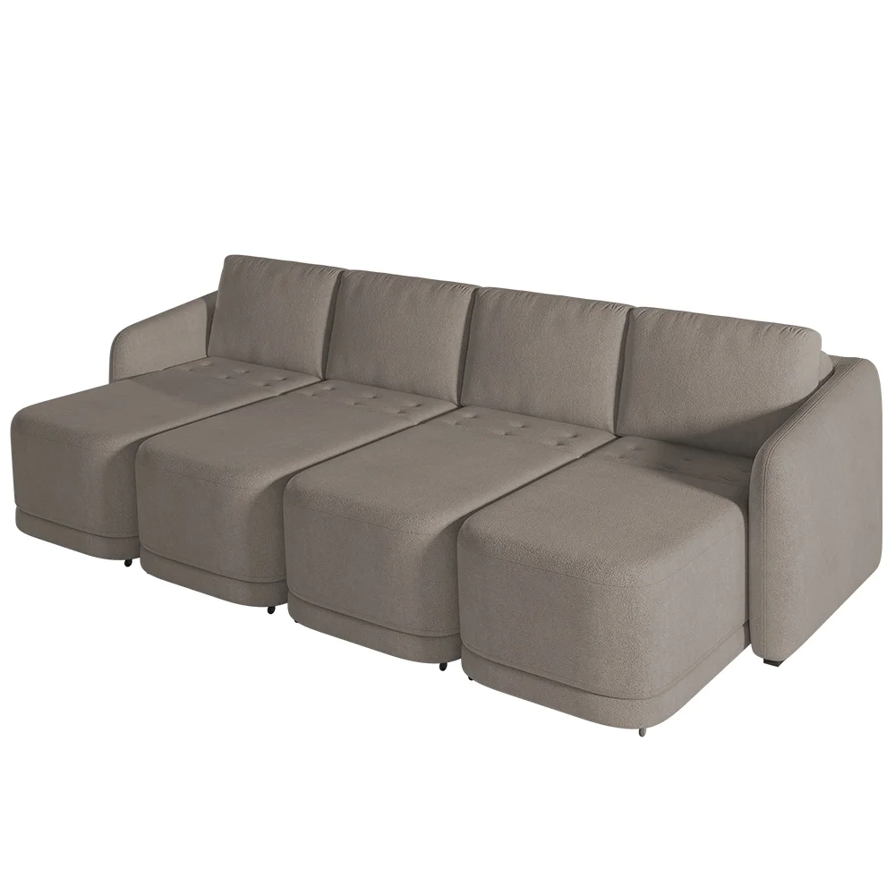 Sofá Cama Casal para Sala 396cm Polska Z08 Boucle Bege Escuro - Mpozenato