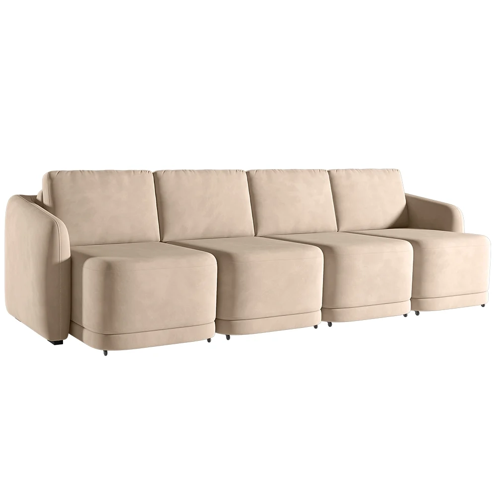 Sofá Cama Casal para Sala 396cm Polska Z08 Veludo Bege - Mpozenato