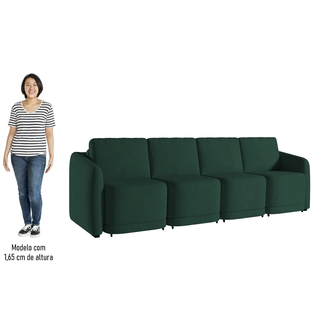 Sofá Cama Casal para Sala 396cm Polska Z08 Veludo Verde - Mpozenato