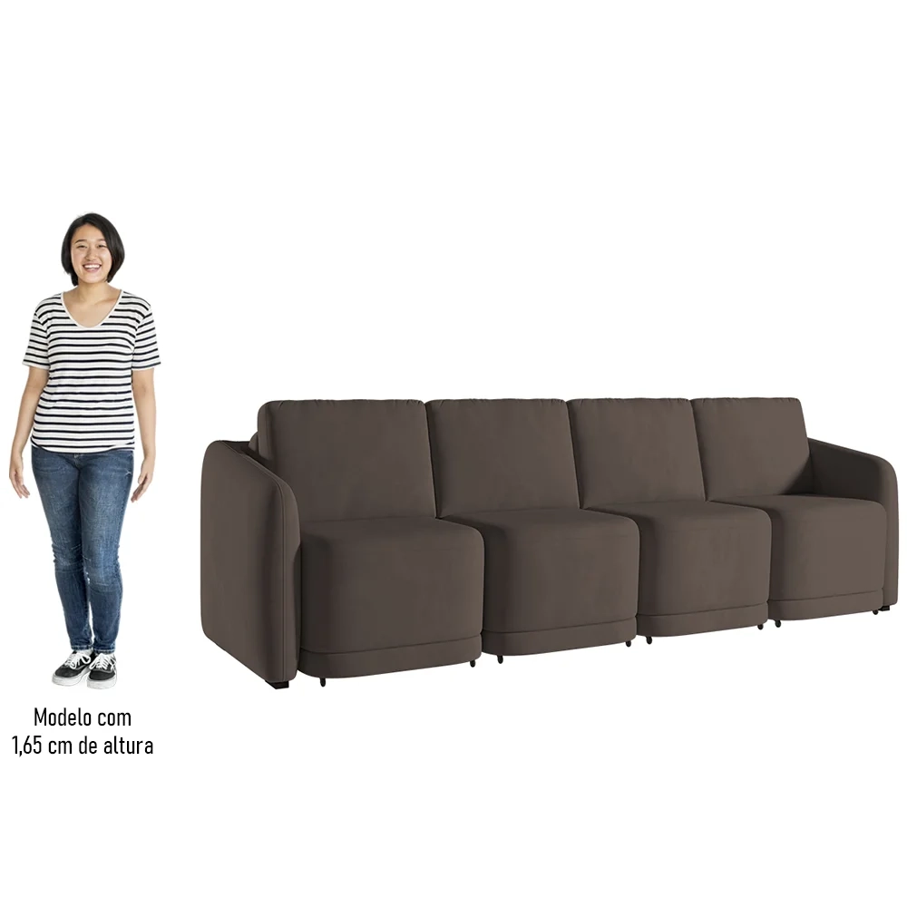Sofá Cama Casal para Sala 396cm Polska Z08 Veludo Marrom - Mpozenato