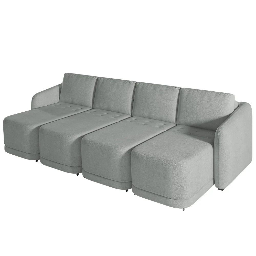 Sofá Cama Casal para Sala 436cm Polska Z08 Boucle Cinza Claro - Mpozenato