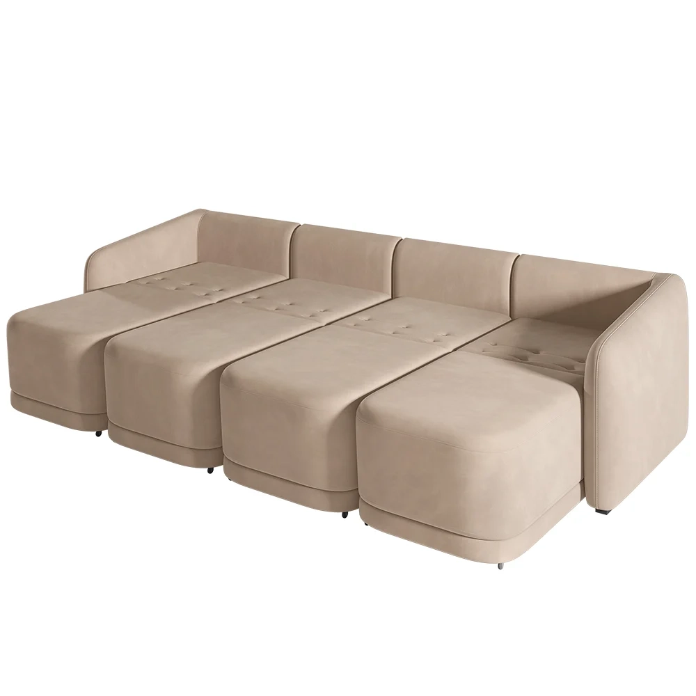 Sofá Cama Casal para Sala 436cm Polska Z08 Veludo Bege - Mpozenato