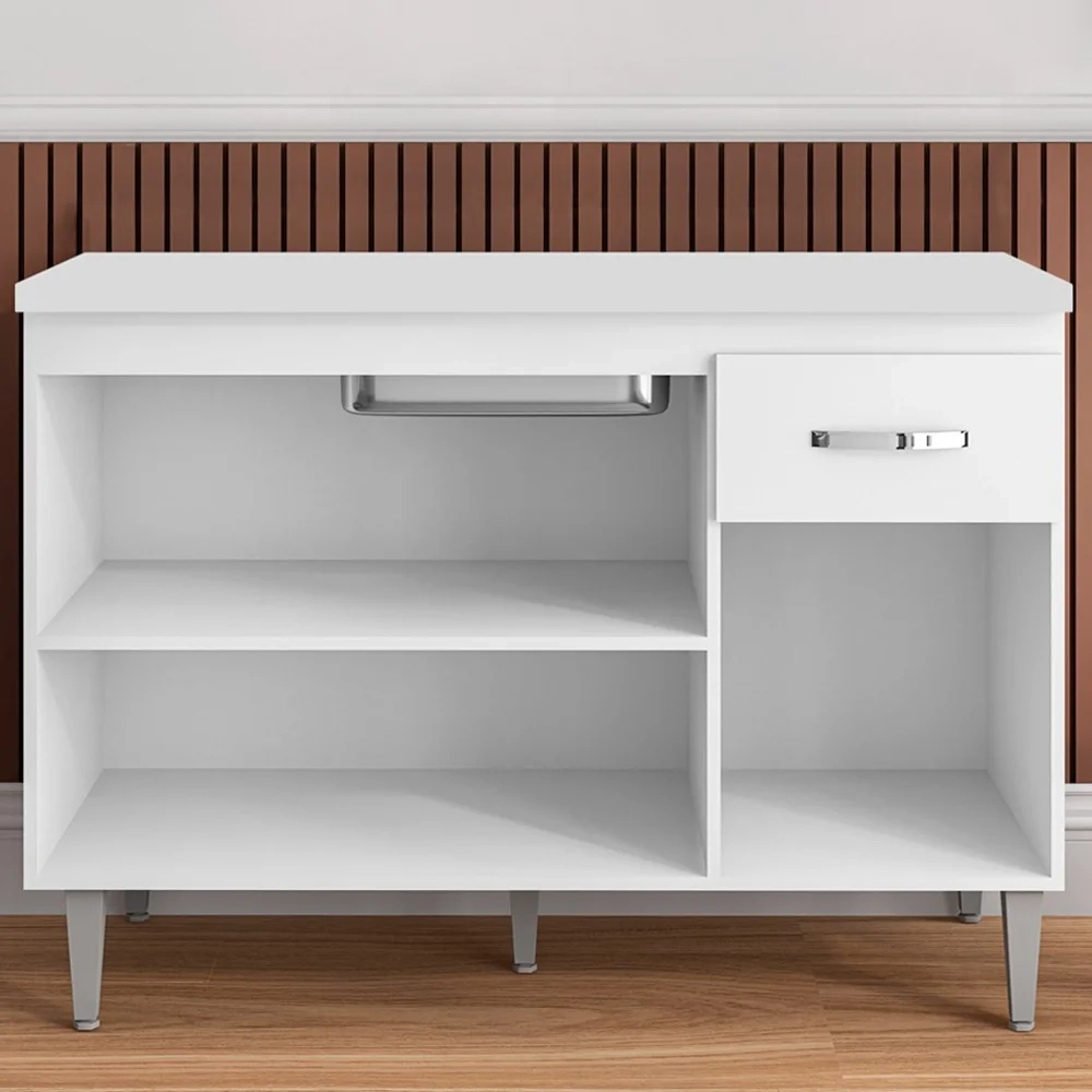 Balcão Gabinete Para Pia Com Tampo 120cm 3 Portas e 1 Gaveta Gabriela Branco - AJL Móveis