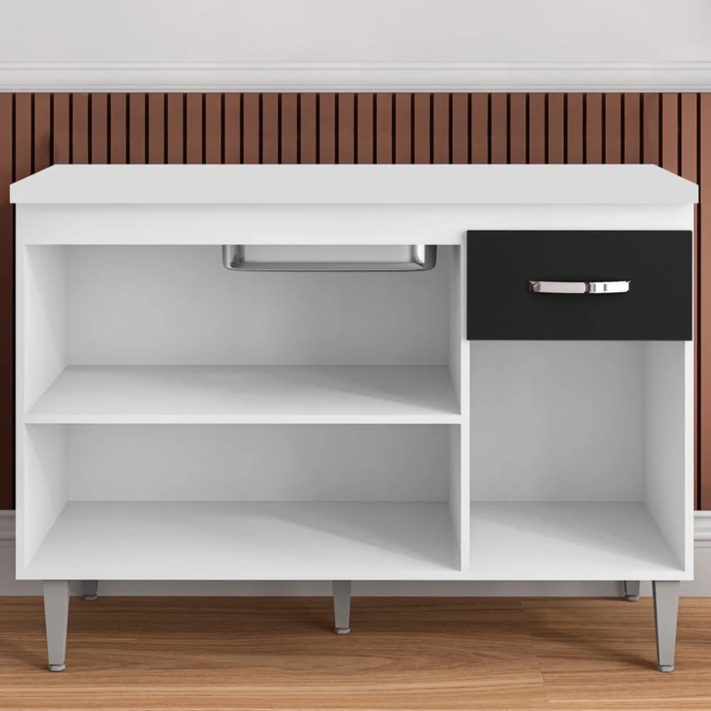 Balcão Gabinete Para Pia Com Tampo 120cm 3 Portas e 1 Gaveta Gabriela Branco - AJL Móveis