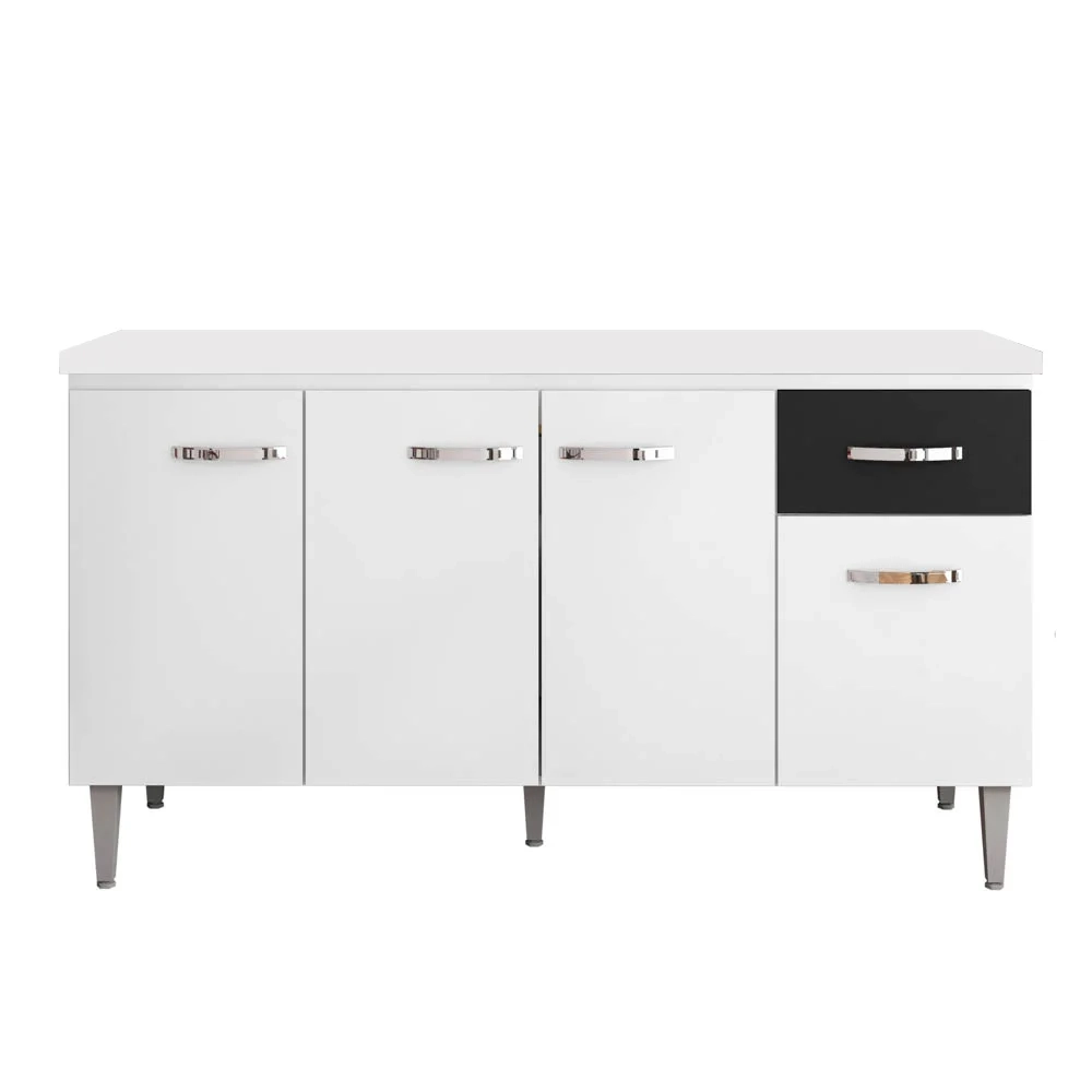 Balcão Gabinete Para Pia Com Tampo 150cm 4 Portas e 1 Gaveta Gabriela Branco - AJL Móveis