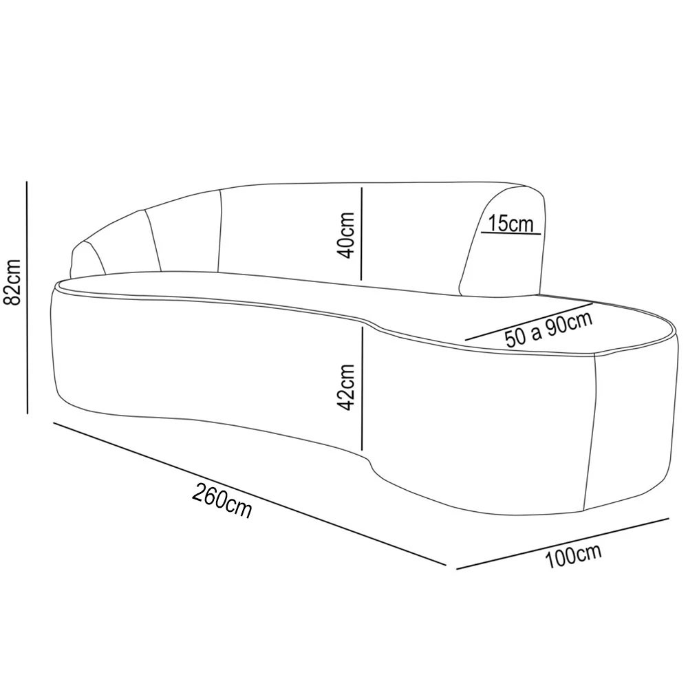 Sofá Living  3 Lugares 260cm Braço Esquerdo Mozart D06 Boucle Chumbo - Mpozenato