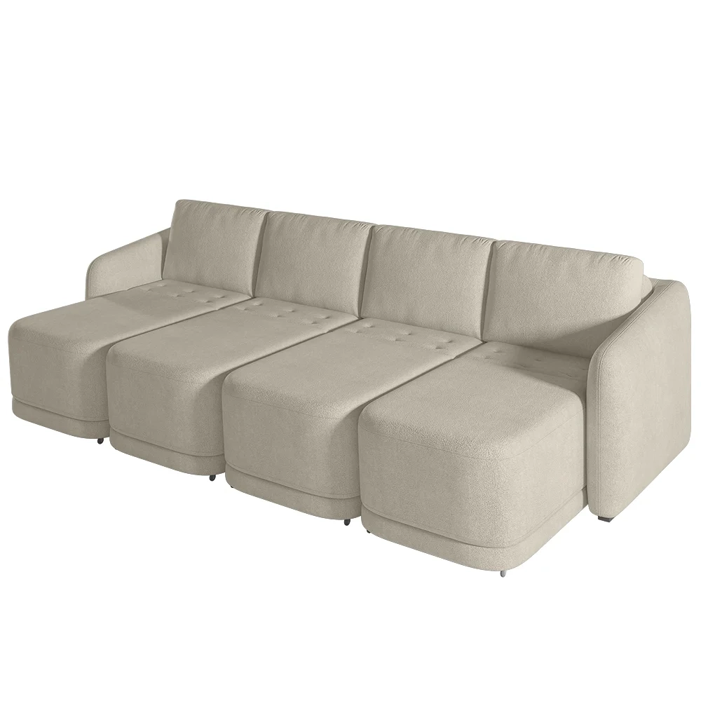 Sofá Cama Casal para Sala 316cm Polska Z08 Boucle Bege - Mpozenato