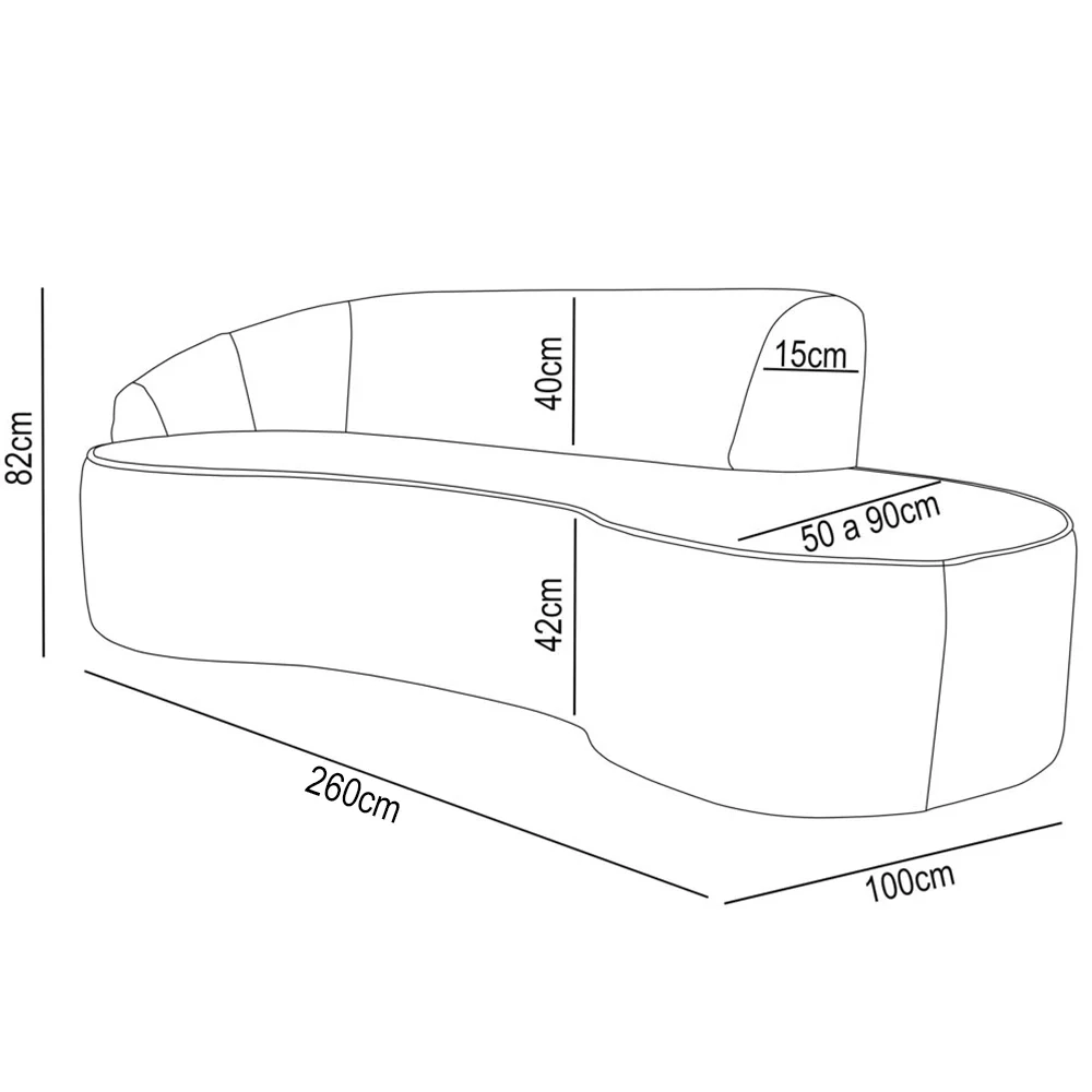 Sofá Living  3 Lugares 260cm Braço Esquerdo Mozart D06 Linho Cinza Escuro - Mpozenato
