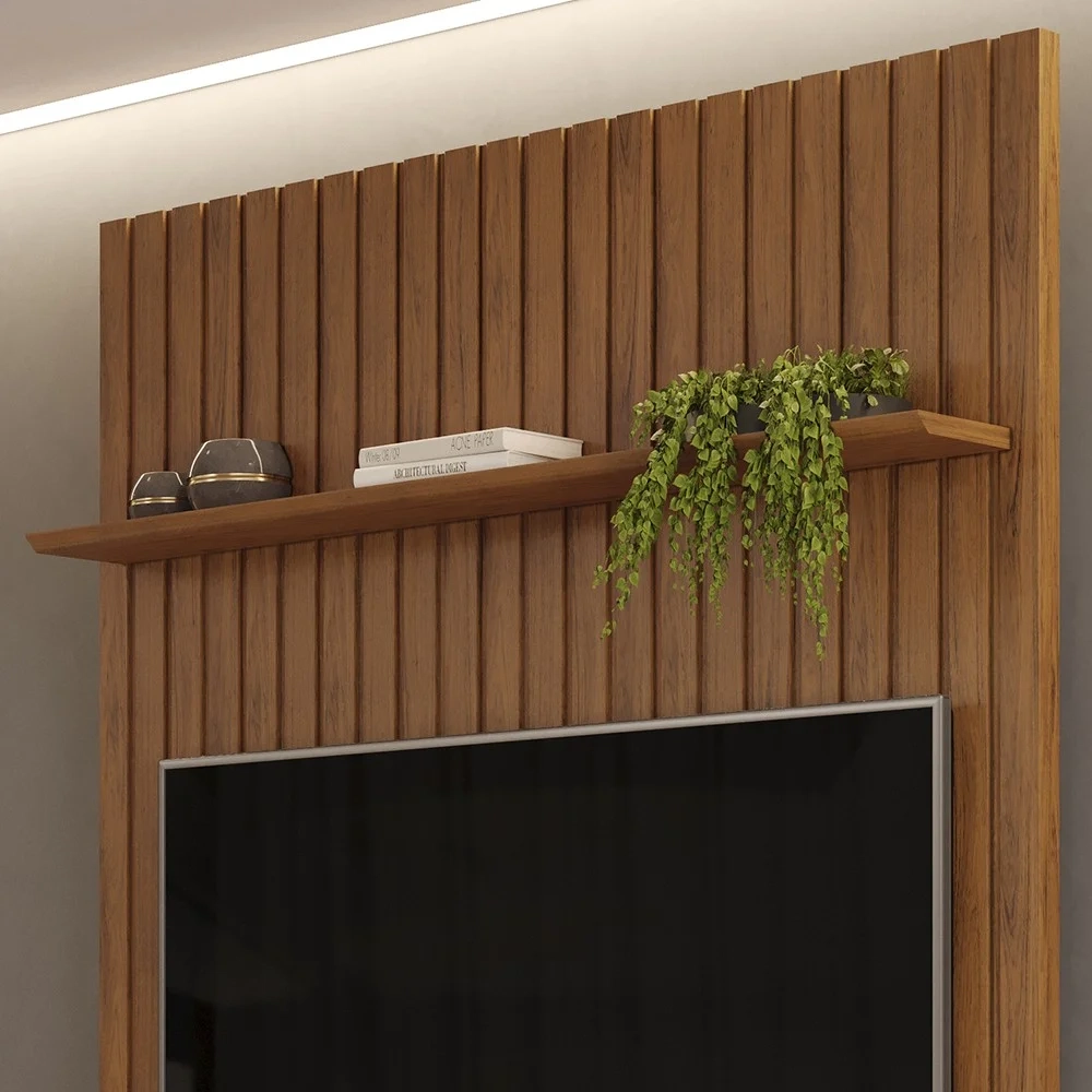 Painel para TV 60 Polegadas Ripado 143x240cm Pratisk D04 Freijó - Mpozenato