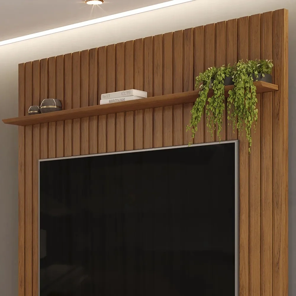 Painel para TV 65 Polegadas Ripado 183x240cm Pratisk D04 Freijó - Mpozenato