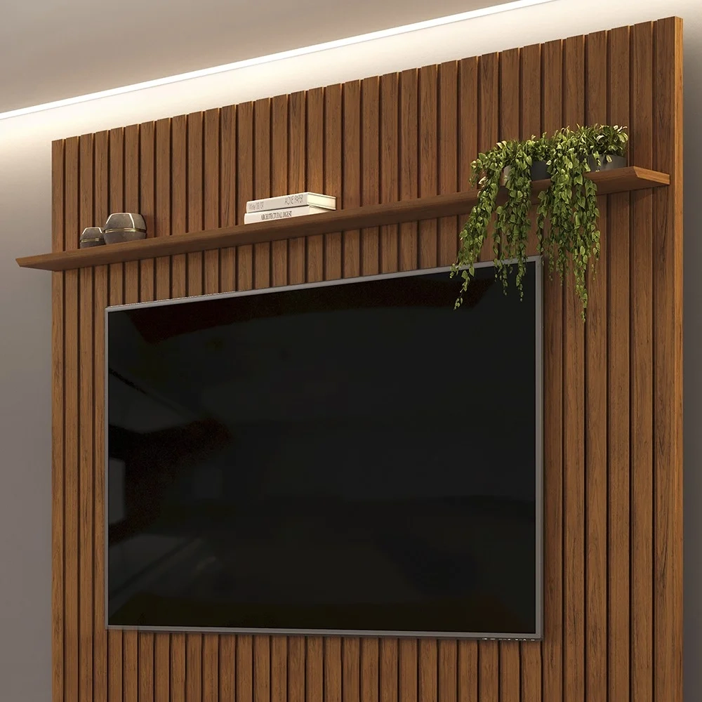 Painel para TV 75 Polegadas Ripado 275x240cm Pratisk D04 Freijó - Mpozenato