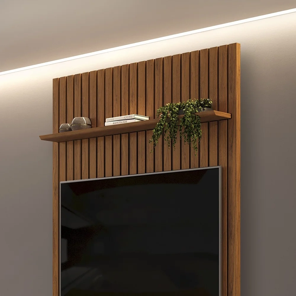 Painel para TV 60 Pol Ripado com Bancada Suspensa 143x240cm Pratisk D04 Freijó/Off White - Mpozenato