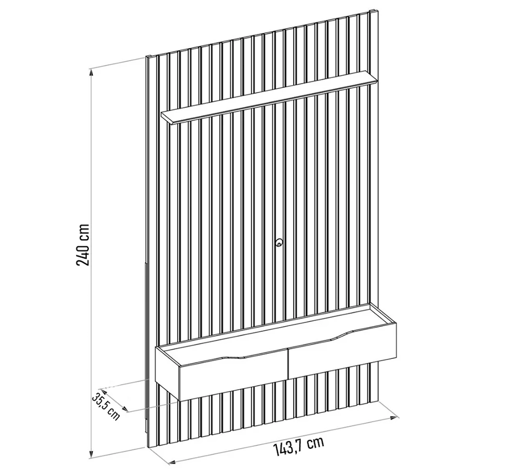 Painel para TV 60 Pol Ripado com Bancada Suspensa 143x240cm Pratisk D04 Freijó/Off White - Mpozenato