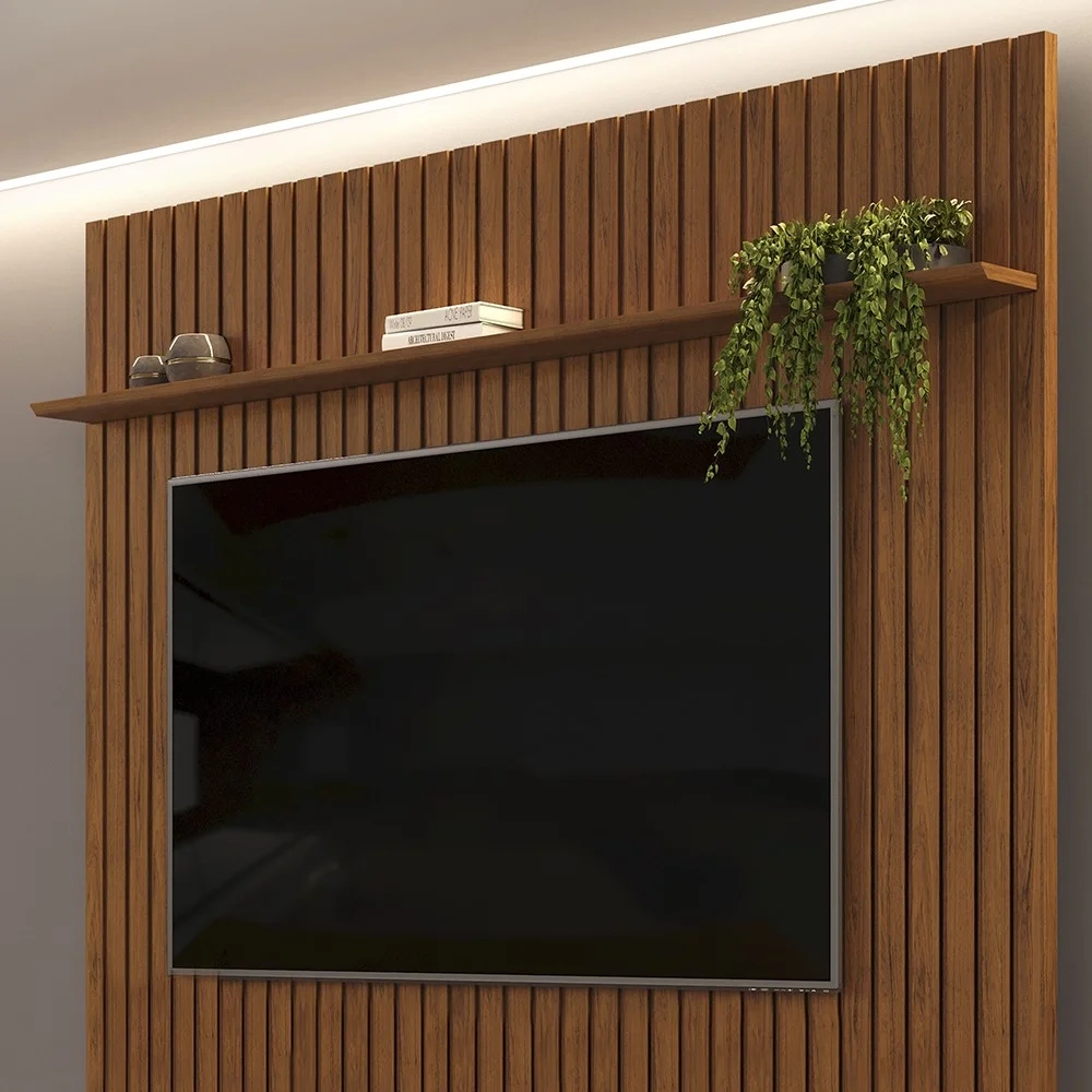 Painel para TV 75 Polegadas Ripado 223x240cm Pratisk D04 Freijó - Mpozenato