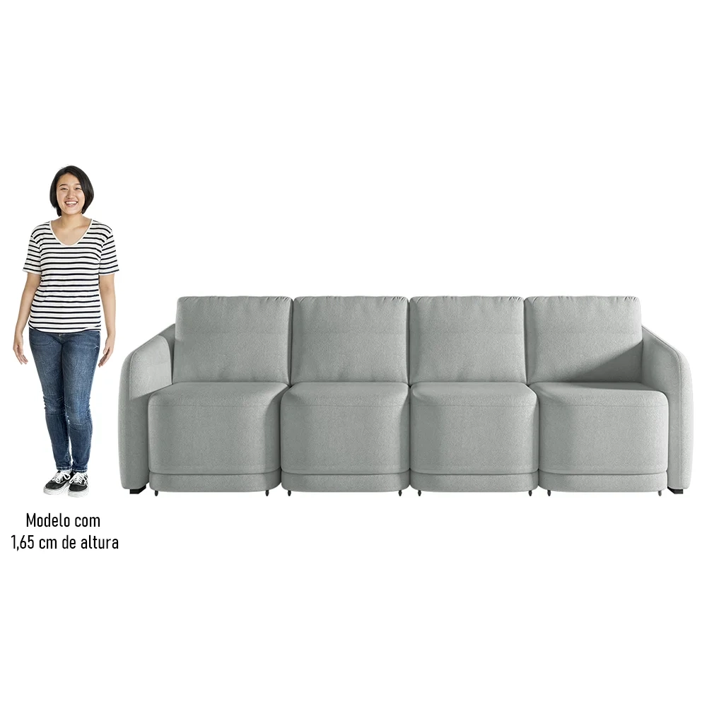 Sofá Cama Casal para Sala 316cm Polska Z08 Boucle Cinza Claro - Mpozenato