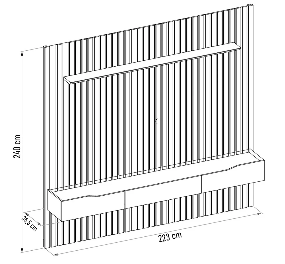Painel para TV 75 Pol Ripado com Bancada Suspensa 223x240cm Pratisk D04 Freijó/Off White - Mpozenato