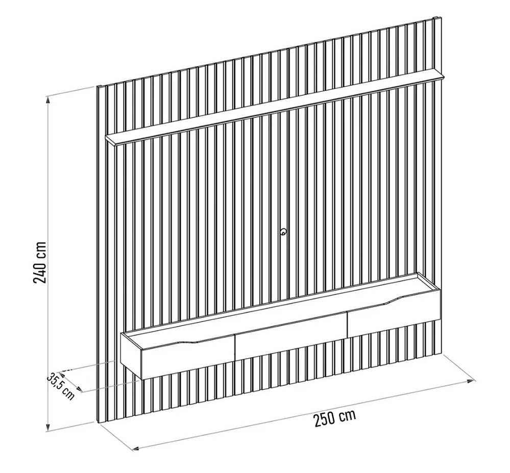 Painel para TV 75 Pol Ripado com Bancada Suspensa 250x240cm Pratisk D04 Freijó/Off White - Mpozenato
