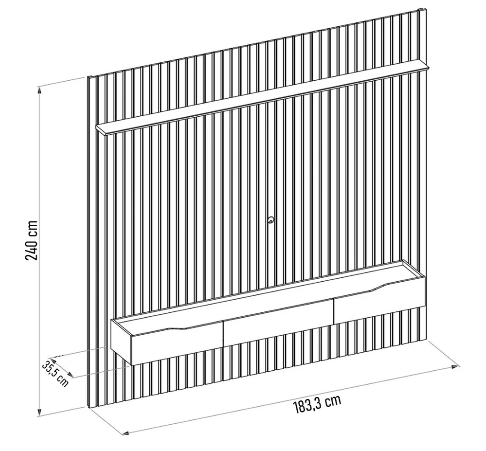 Painel para TV 65 Pol Ripado com Bancada Suspensa 183x240cm Pratisk D04 Freijó/Off White - Mpozenato