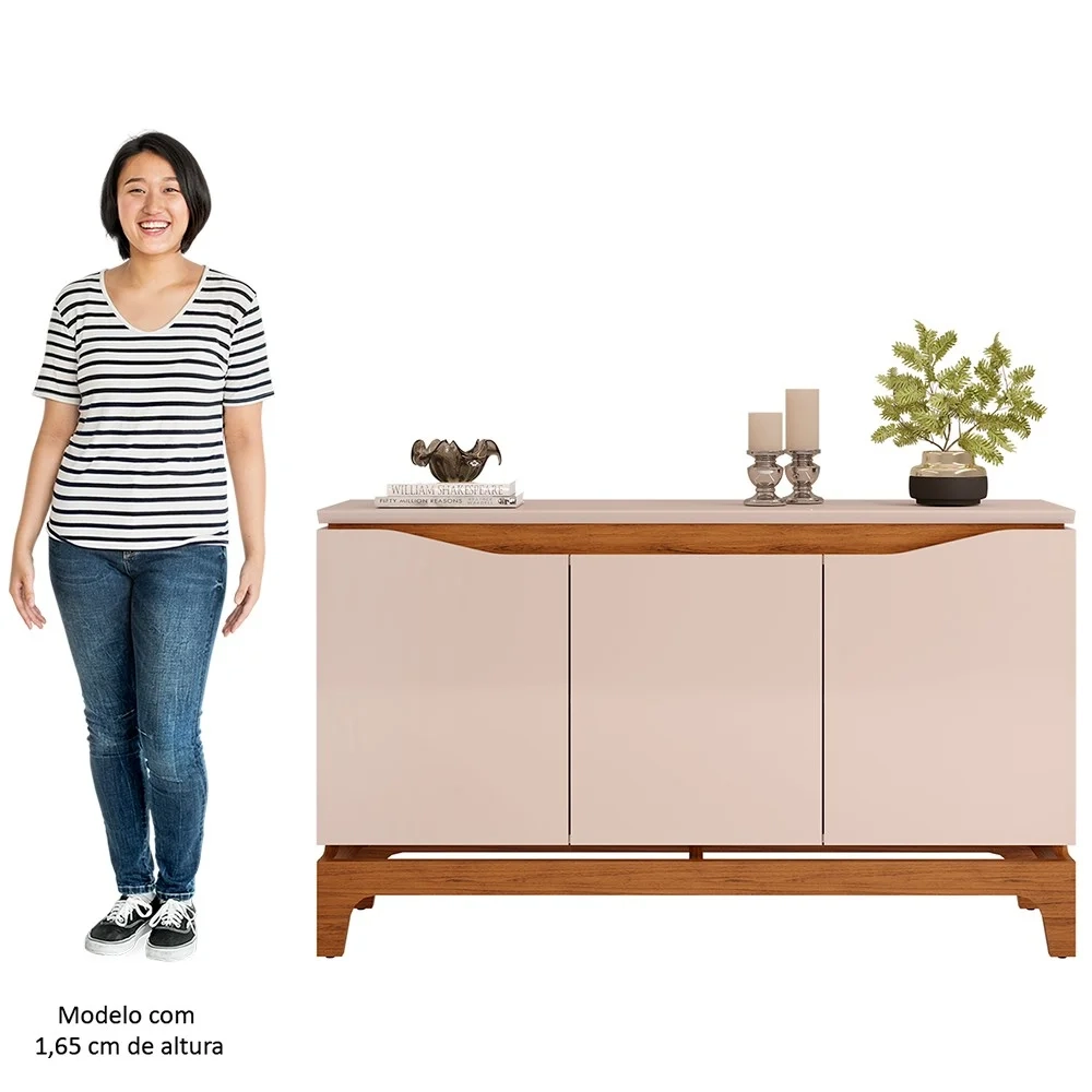 Balcão Buffet para Sala de Jantar 3 Portas 139cm Alice D04 Freijó/Off White - Mpozenato