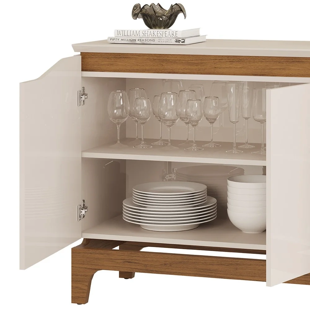 Balcão Buffet para Sala de Jantar 3 Portas 139cm Alice D04 Freijó/Off White - Mpozenato