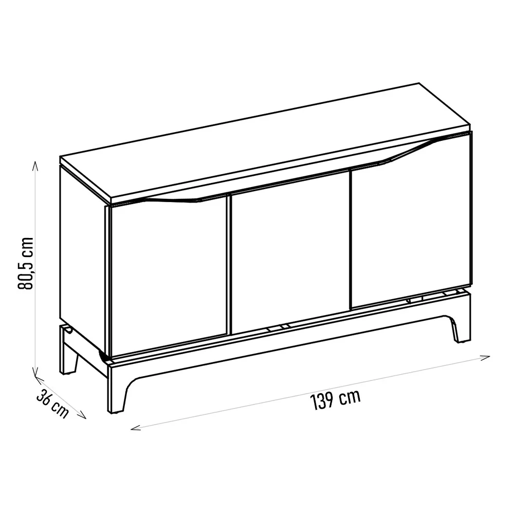 Balcão Buffet para Sala de Jantar 3 Portas 139cm Alice D04 Freijó/Off White - Mpozenato