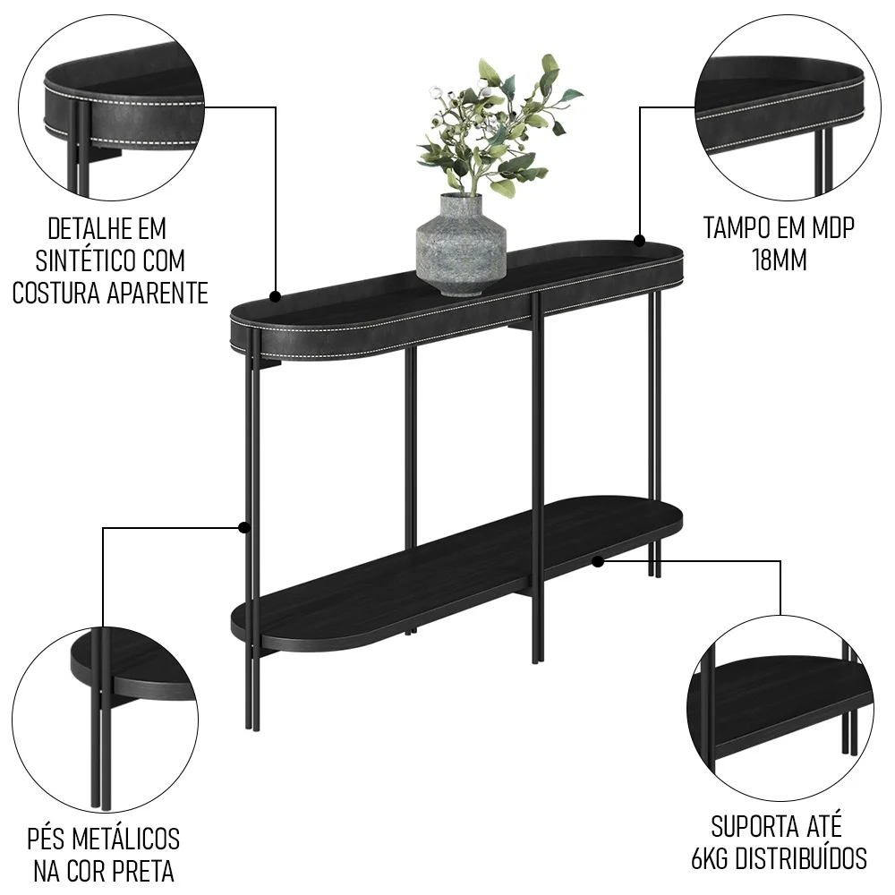 Aparador Para Sala Industrial Com Prateleira Ville L06 Preto - Mpozenato