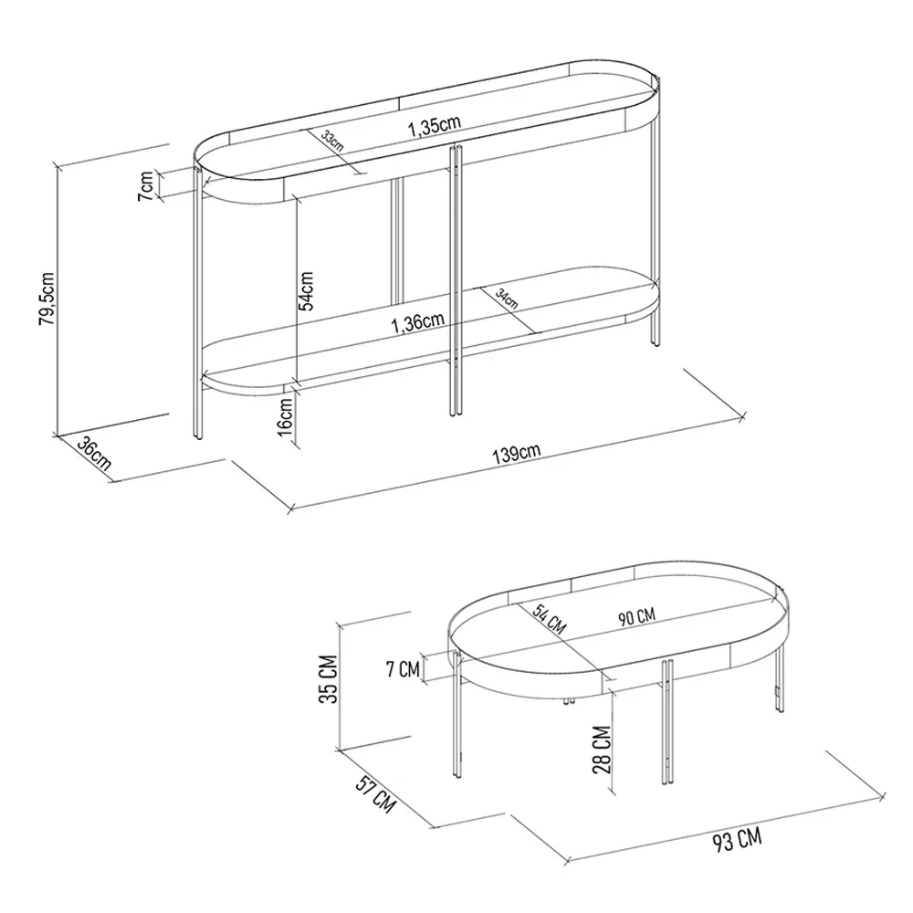Aparador e Mesa de Centro Estilo Industrial Ville L06 Preto - Mpozenato