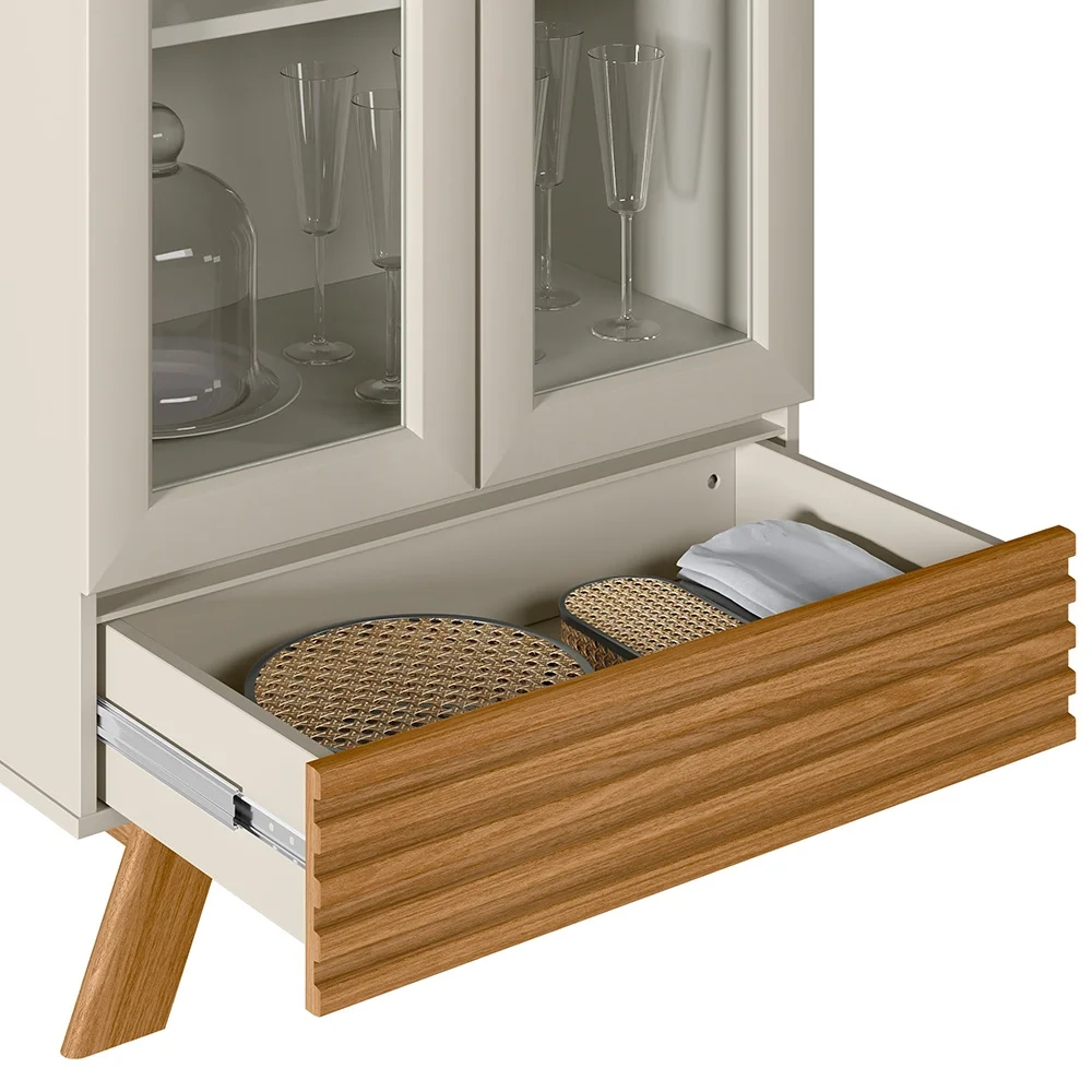 Cristaleira 2 Portas Com Gaveta Marcela L06 Nature/Off White - Mpozenato