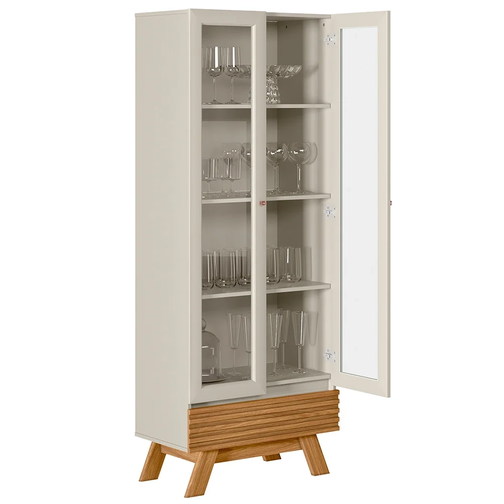 Cristaleira 2 Portas Com Gaveta Marcela L06 Nature/Off White - Mpozenato