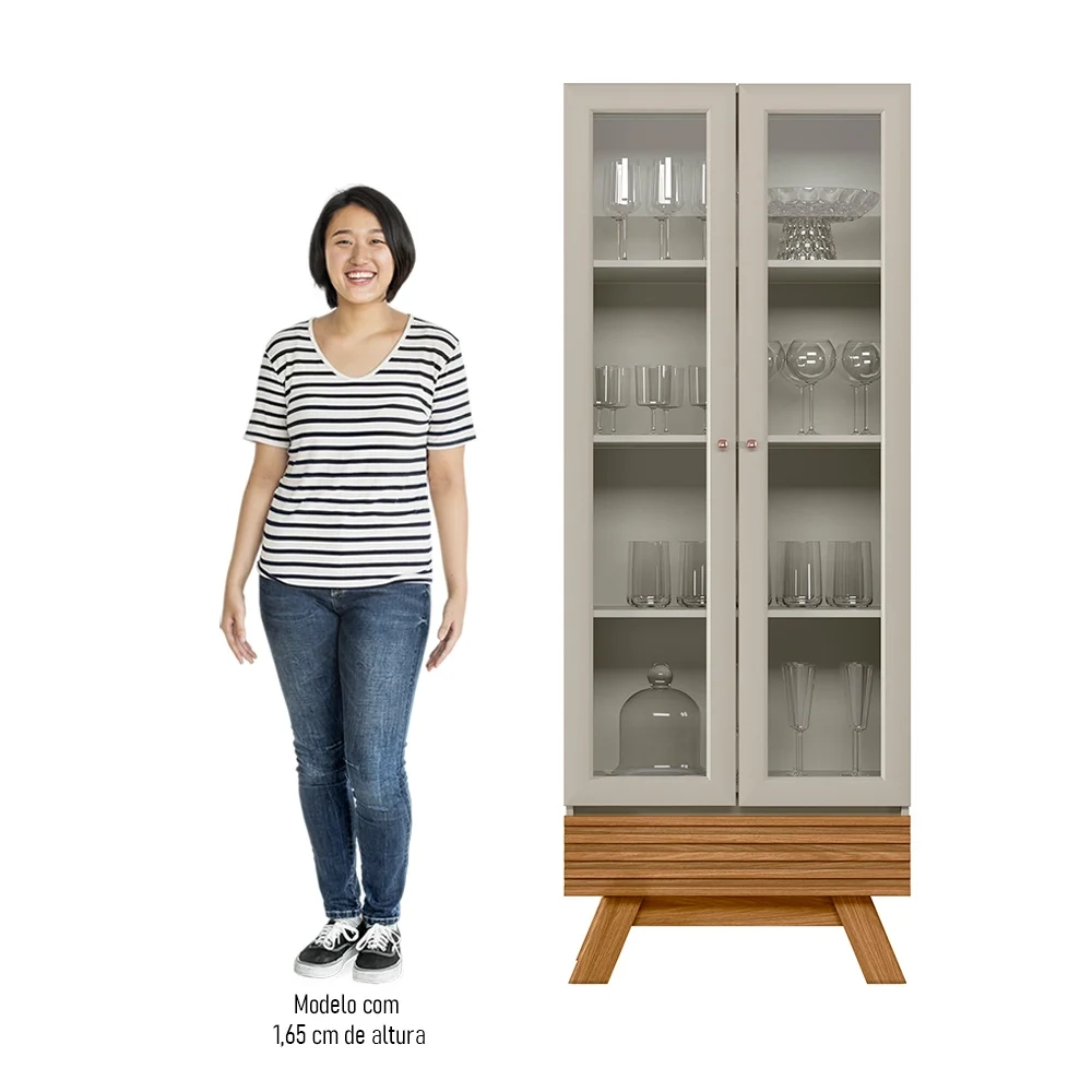 Cristaleira 2 Portas Com Gaveta Marcela L06 Nature/Off White - Mpozenato