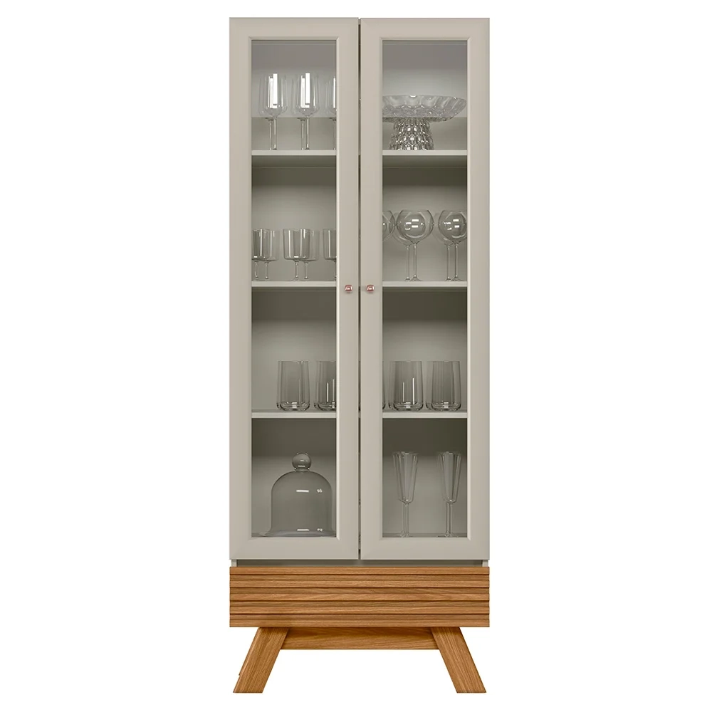 Cristaleira 2 Portas Com Gaveta Marcela L06 Nature/Off White - Mpozenato