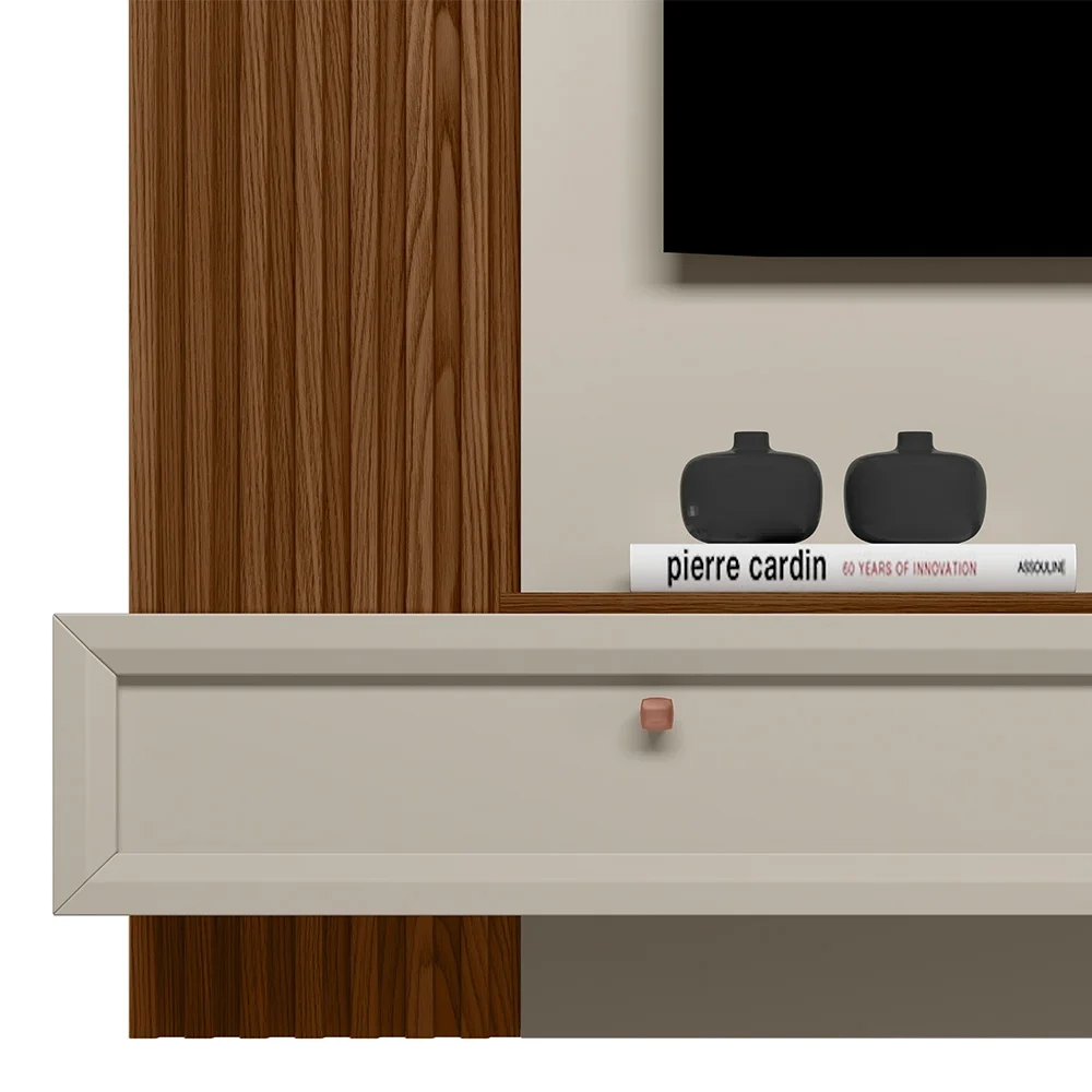 Painel Para TV 55 Polegadas Suspenso Ripado Jully L06 Freijó/Off White - Mpozenato