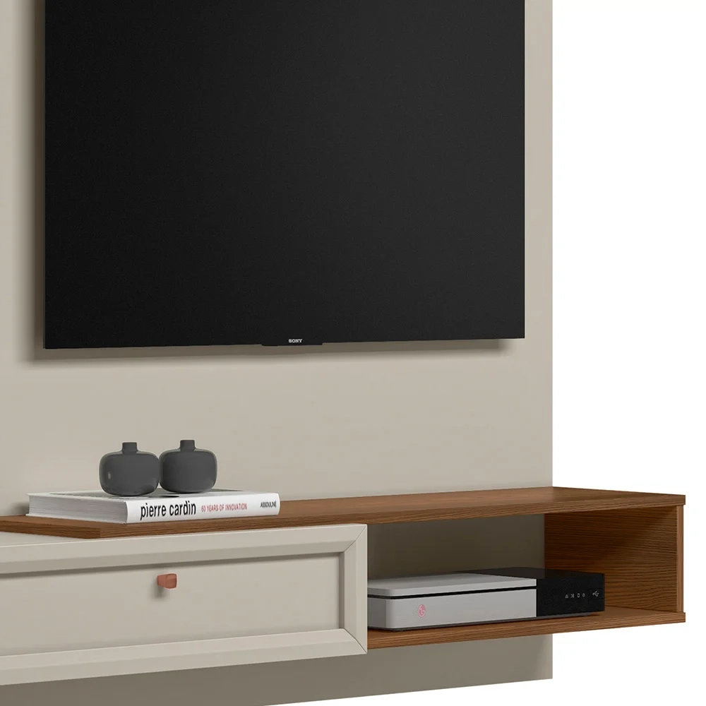 Painel Para TV 55 Polegadas Suspenso Ripado Jully L06 Freijó/Off White - Mpozenato