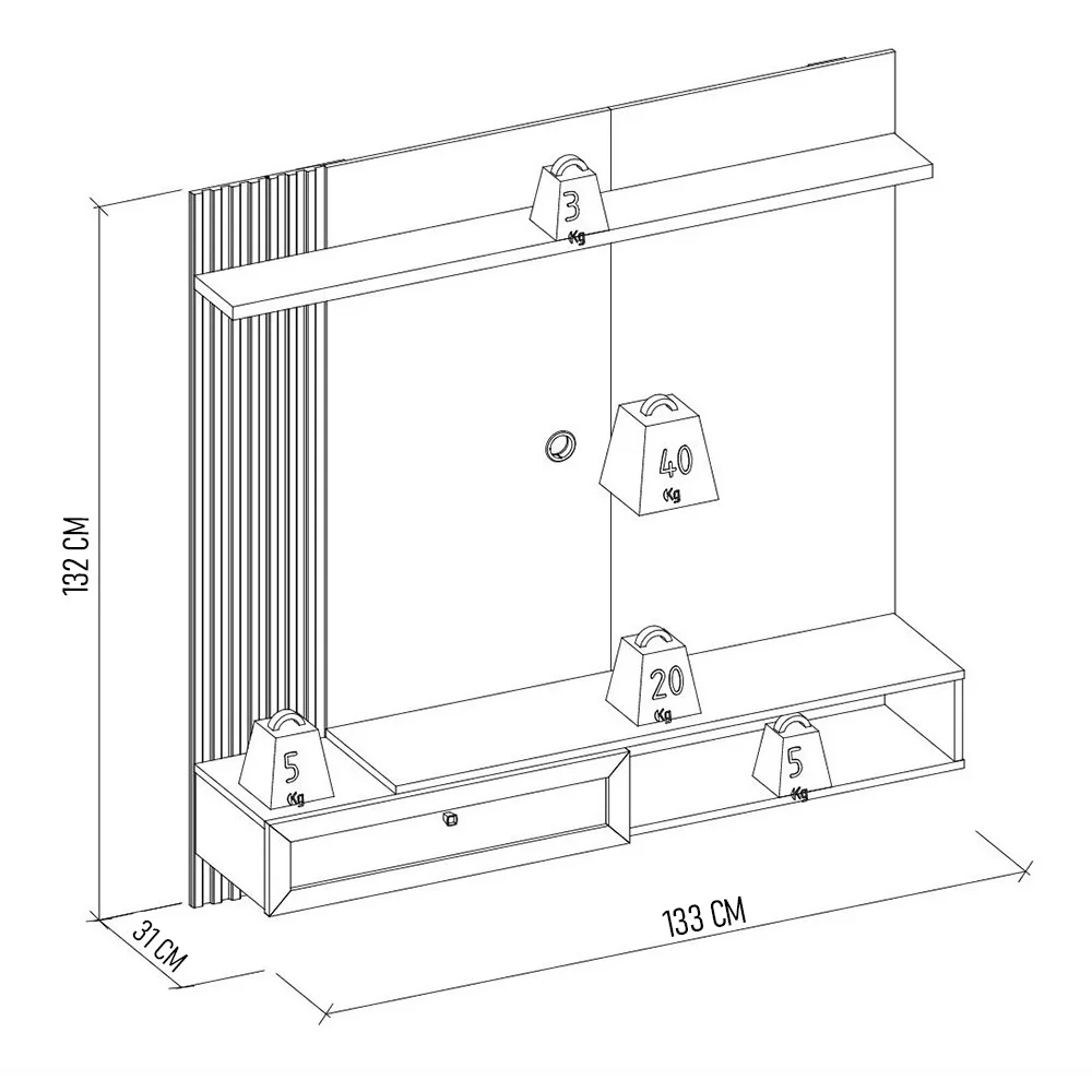 Painel Para TV 55 Polegadas Suspenso Ripado Jully L06 Freijó/Off White - Mpozenato