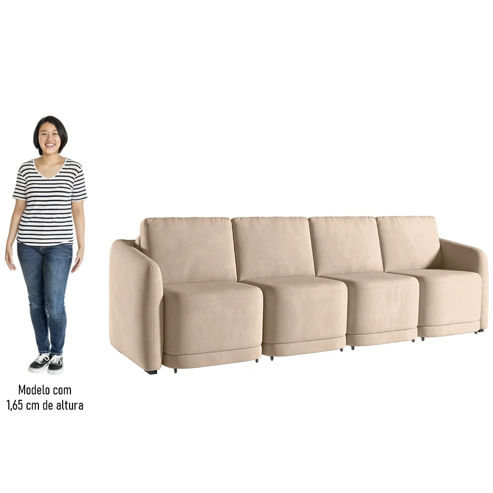 Sofá Cama Casal para Sala 316cm Polska Z08 Veludo Bege - Mpozenato