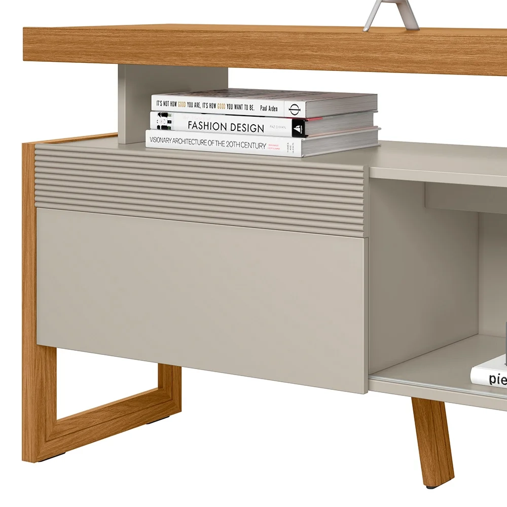 Rack Bancada de TV 70 Polegadas 2 Portas Agata L06 Nature/Off White - Mpozenato