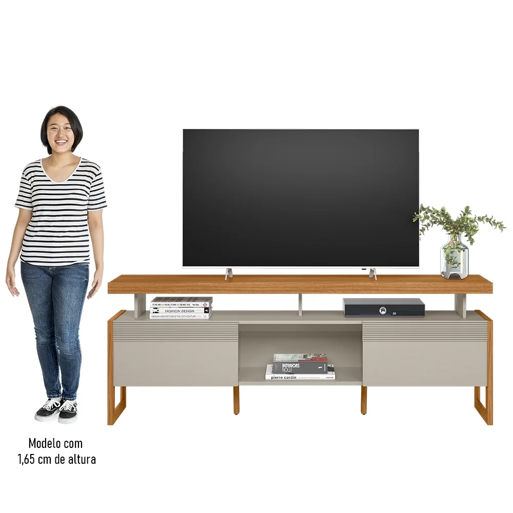 Rack Bancada de TV 70 Polegadas 2 Portas Agata L06 Nature/Off White - Mpozenato